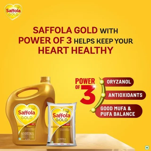 Saffola Refined Cooking oil - Blended Rice Bran & Sunflower oil - Helps Keeps Heart Healthy, 5 L Jar-5.webp